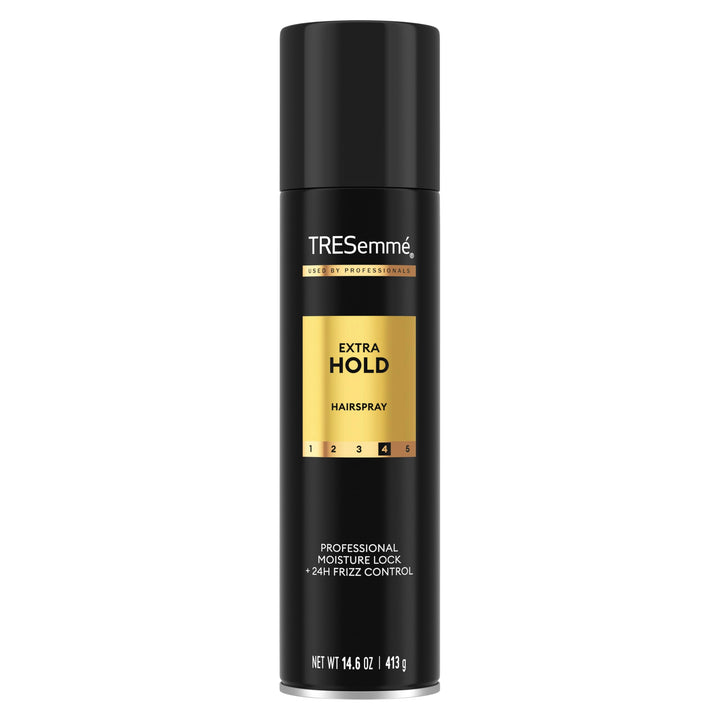 TRESemmé extra hold front packaging showing product and size benefit