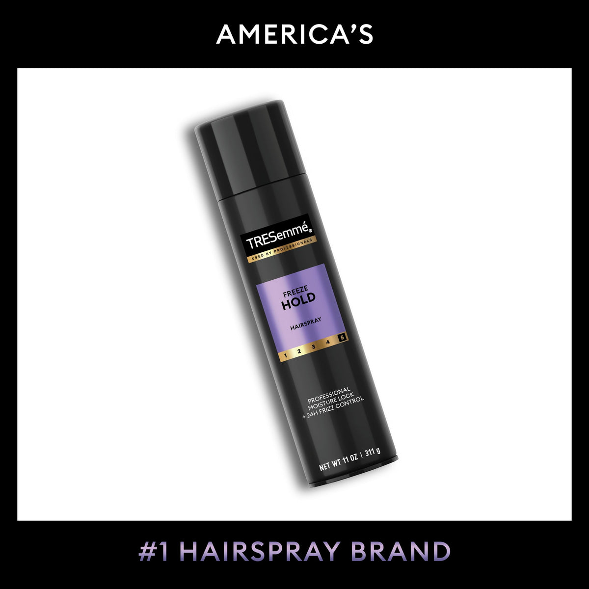TRESemmé freeze hold applied to styled hair for frizz-resistant finish