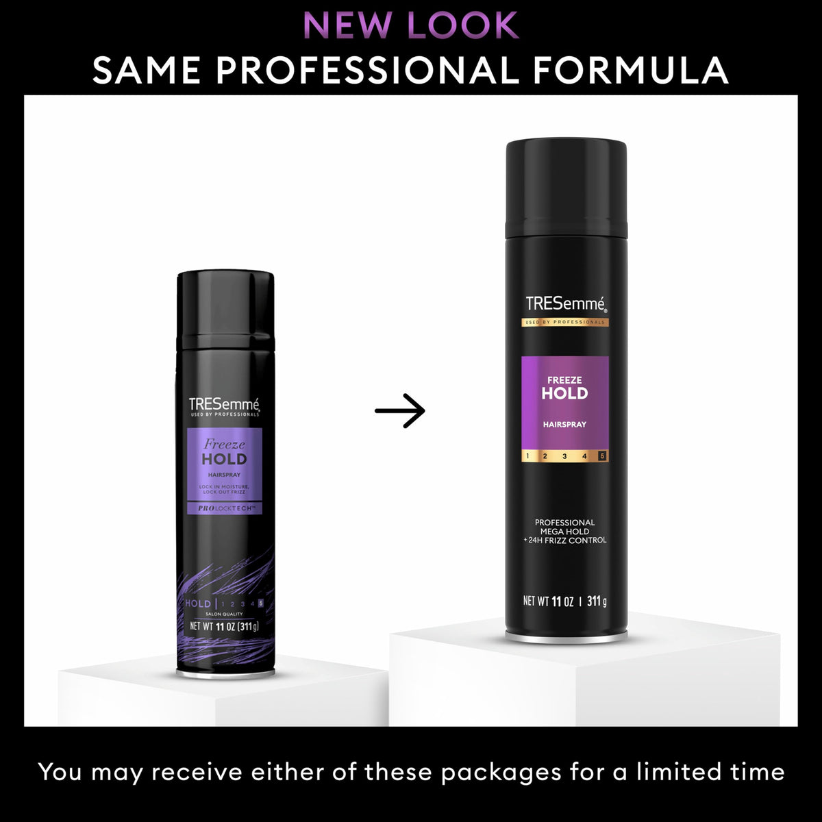 TRESemmé freeze hold in hand to show 11 fl oz size for convenience