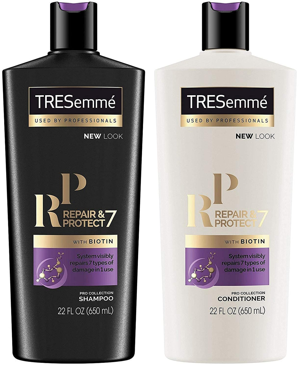 TRESemmé front bottles showing Repair & Protect 7 set for visible repair