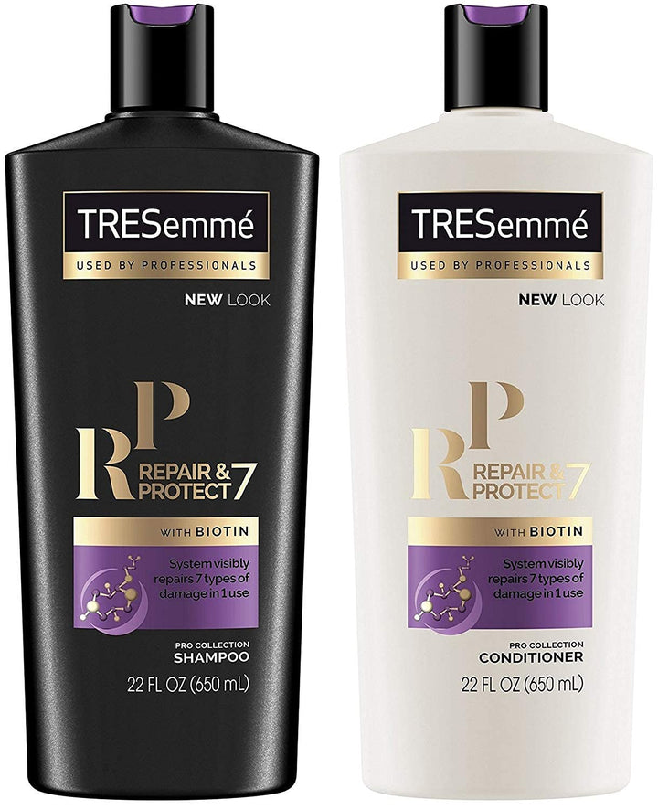 TRESemmé front bottles showing Repair & Protect 7 set for visible repair