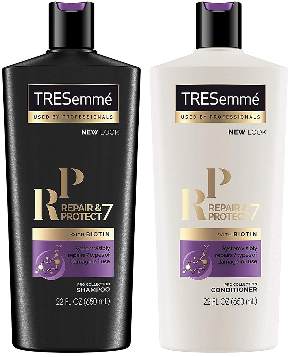TRESemmé front bottles showing Repair & Protect 7 set for visible repair