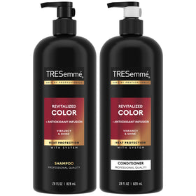 TRESemmé front bottles of revitalized color showing duo and benefits