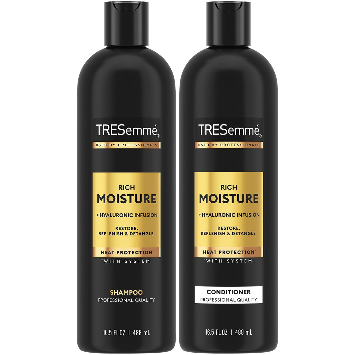 TRESemmé front bottles showing Rich Moisture set for hydrated hair