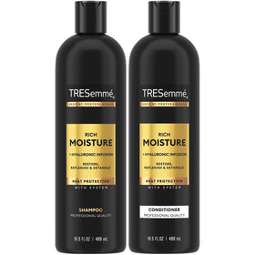 TRESemmé front bottles showing Rich Moisture set for hydrated hair