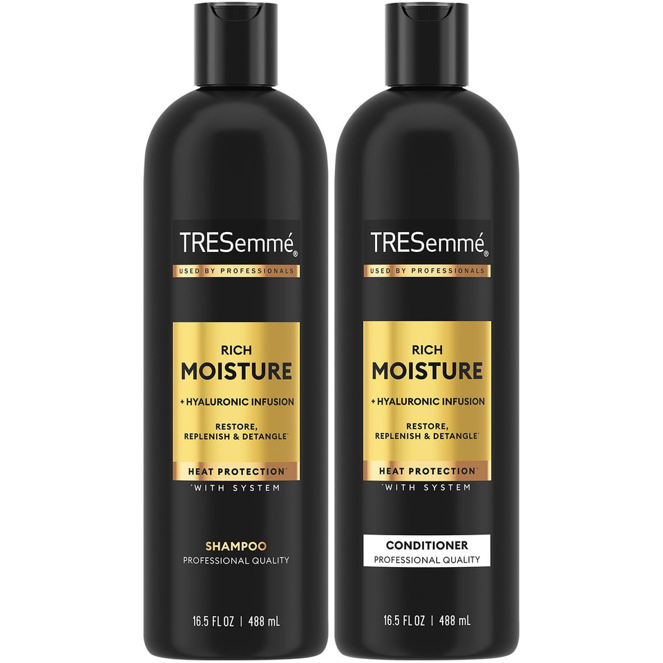TRESemmé front bottles showing Rich Moisture set for hydrated hair