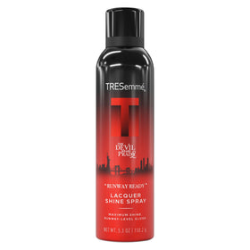 TRESemmé front packaging with Devil Wears Prada design, premium look benefit