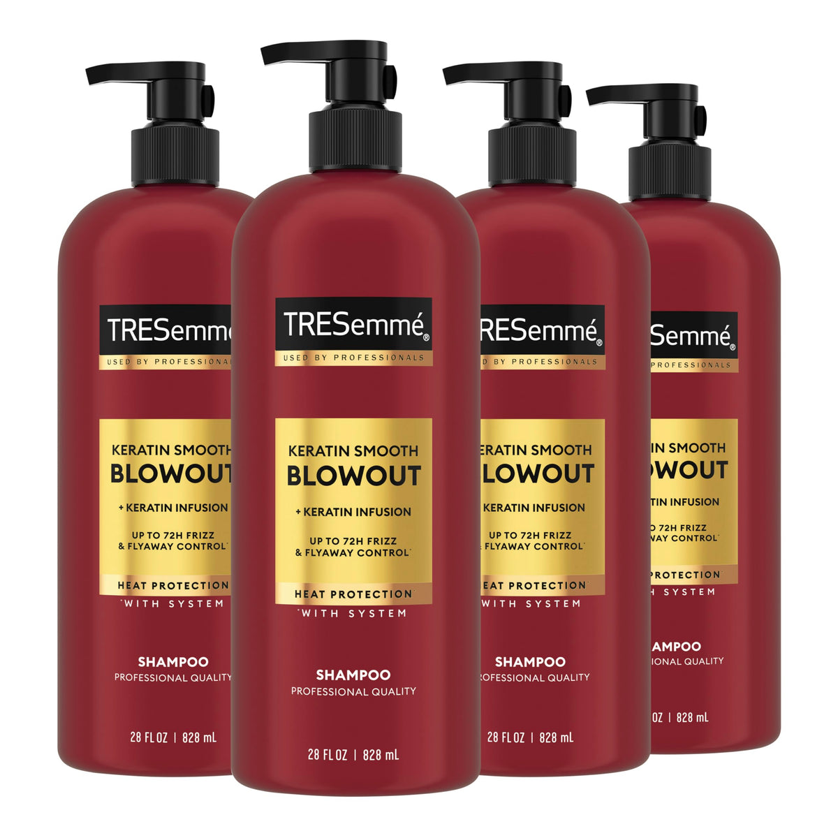 TRESemmé front packaging showing keratin smooth shampoo for long-lasting frizz control