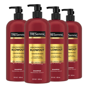 TRESemmé front packaging showing keratin smooth shampoo for long-lasting frizz control