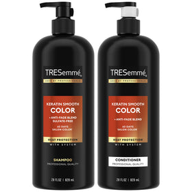 TRESemmé front packaging showing shampoo and conditioner promoting smooth color