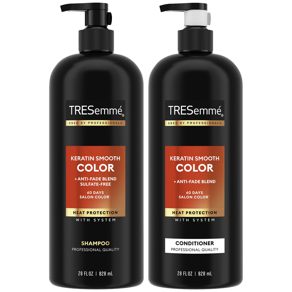 TRESemmé front packaging showing shampoo and conditioner promoting smooth color