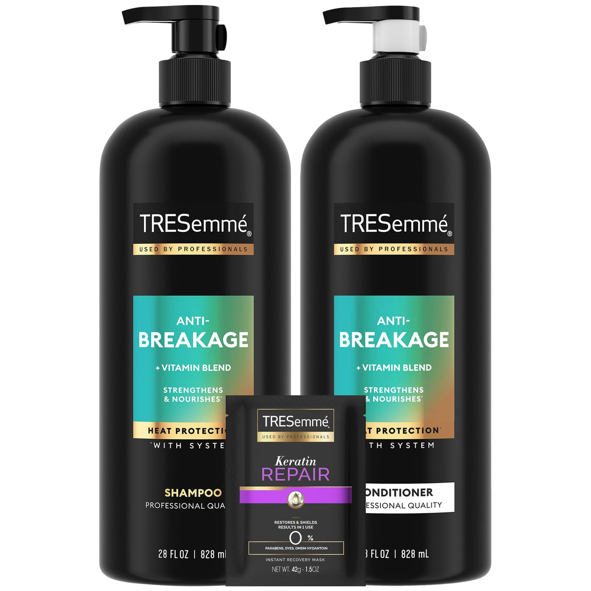 TRESemmé front packaging set showing both bottles and mask for complete routine