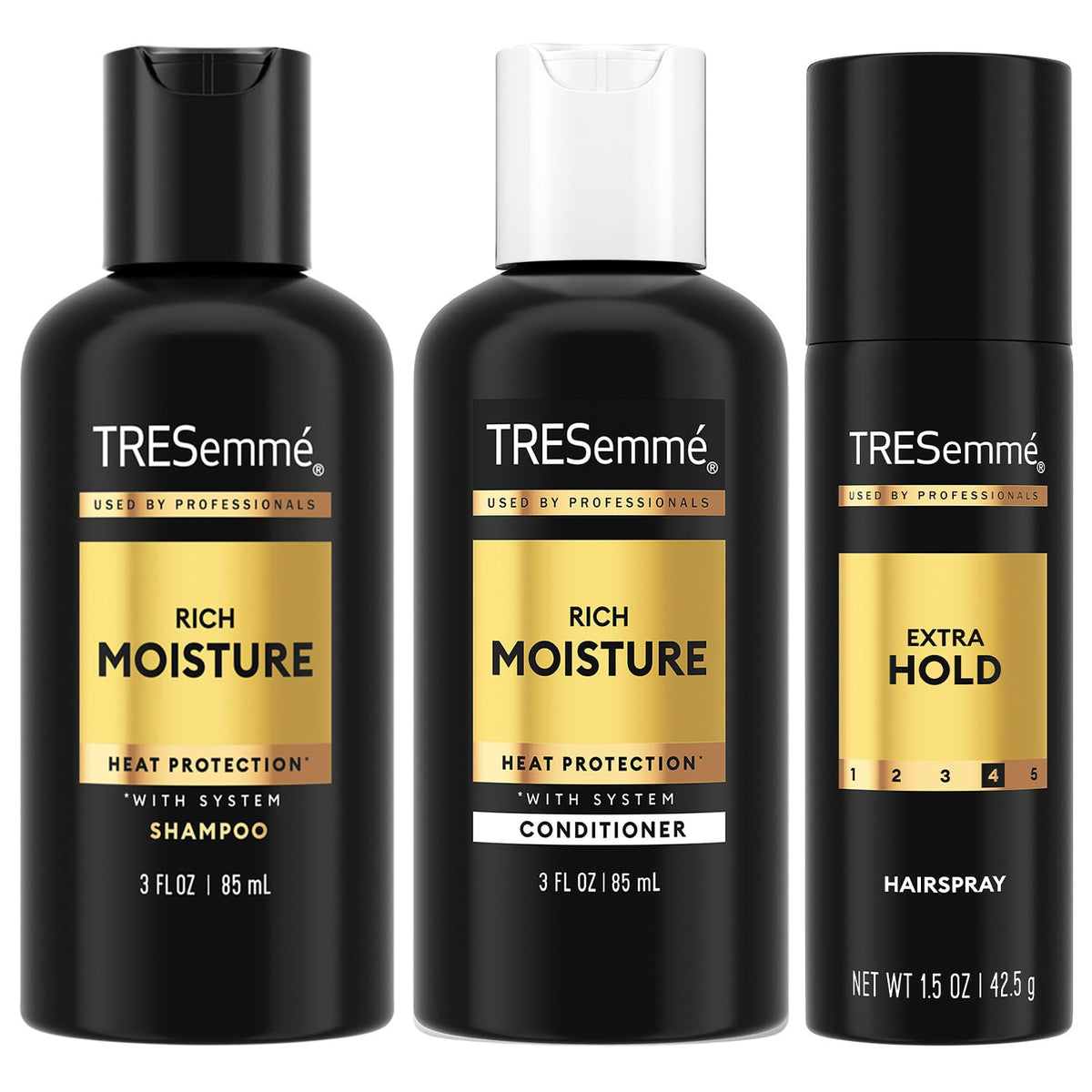 TRESemmé travel essentials front packaging shows full trio for convenient styling