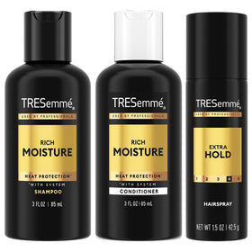 TRESemmé travel essentials front packaging shows full trio for convenient styling