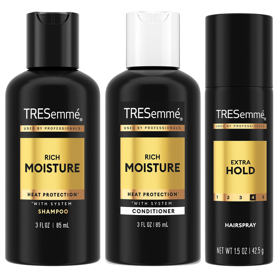 TRESemmé travel essentials front packaging shows full trio for convenient styling