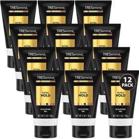 TRESemmé travel-size front packaging showing compact 2 oz tubes and extra hold benefit