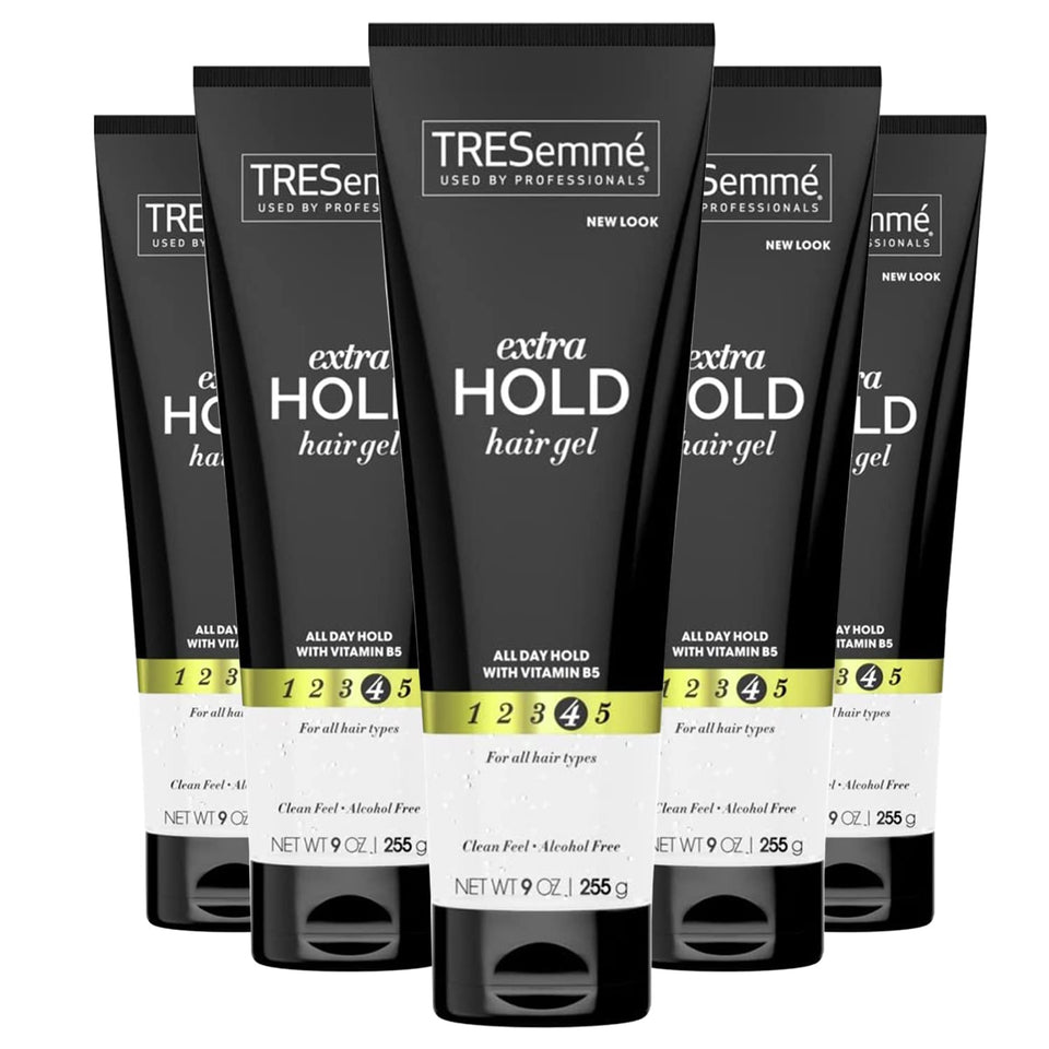 TRESemmé front packaging showing five tubes and benefits
