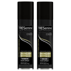 TRESemmé front packaging showing travel-size twin pack with hold benefit
