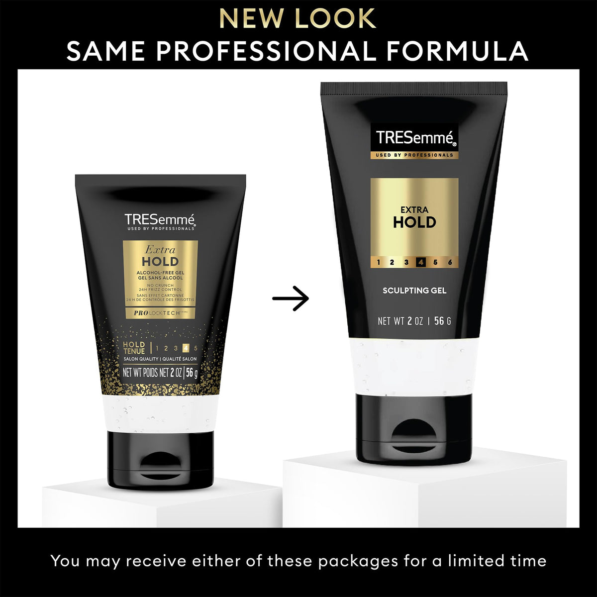 TRESemmé gel in hand demonstrating travel-friendly size and convenient portability