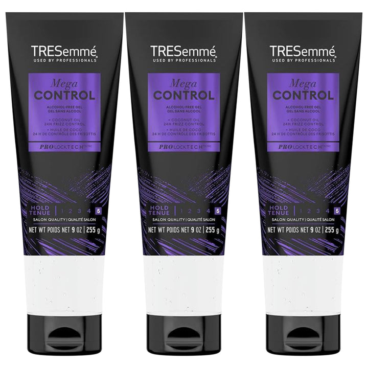 TRESemmé front packaging showing three 9oz tubs and professional hold