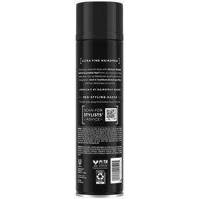 TRESemmé hairspray nozzle close-up illustrating fine mist for even, lightweight hold