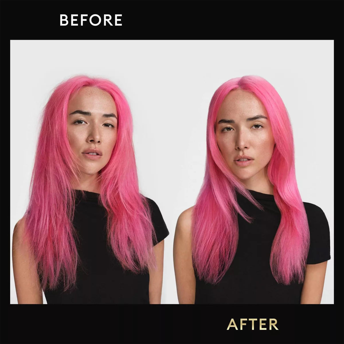 TRESemmé before and after photos showing reduced frizz and definition