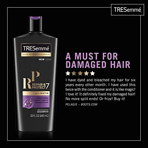 TRESemmé label closeup highlighting biotin and Vitamin B7 benefits