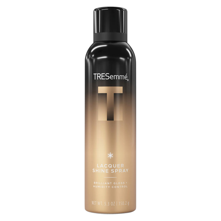 TRESemmé front packaging showing high-gloss finishing spray for salon results