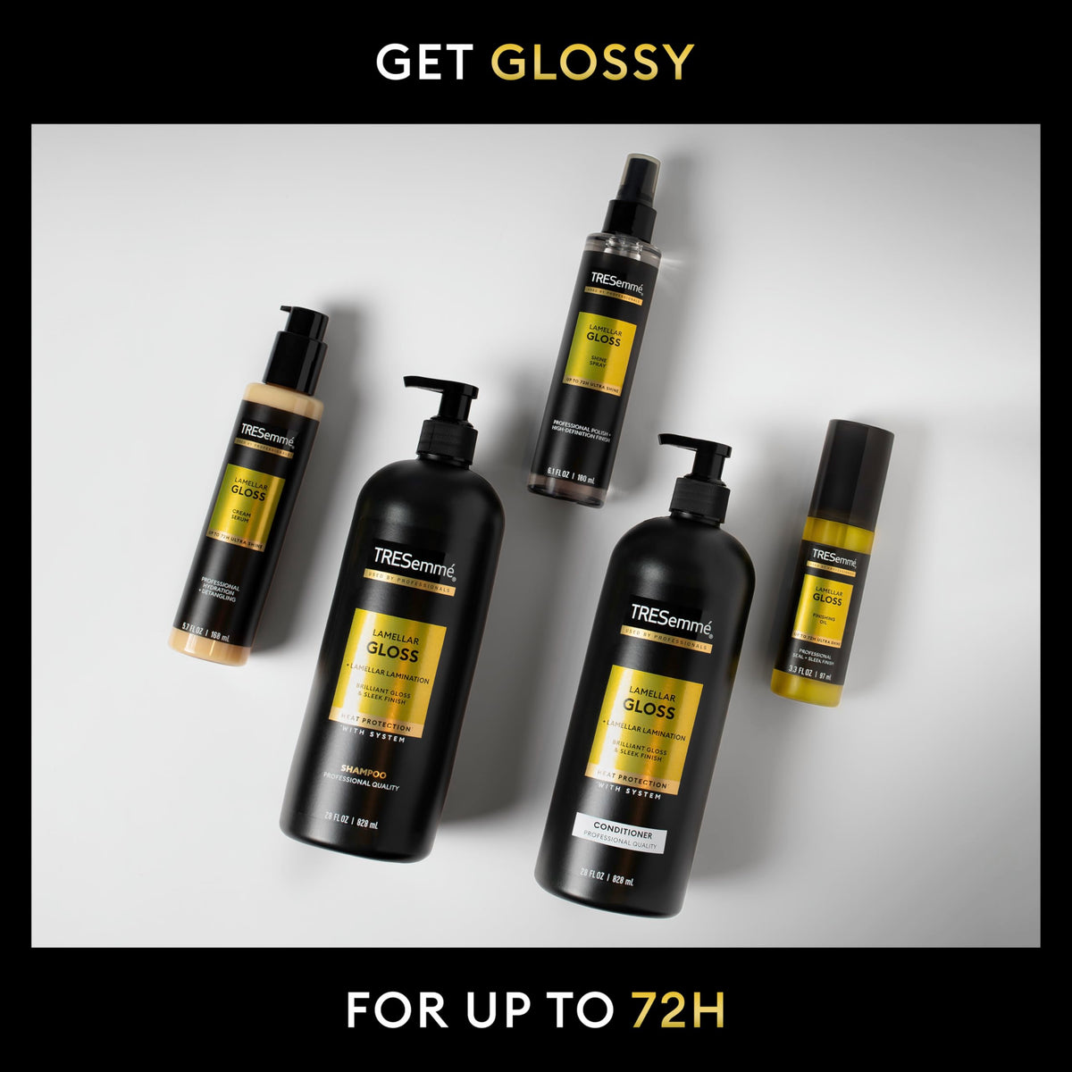 TRESemmé shampoo and conditioner bottles side by side emphasizing large 28 oz sizes
