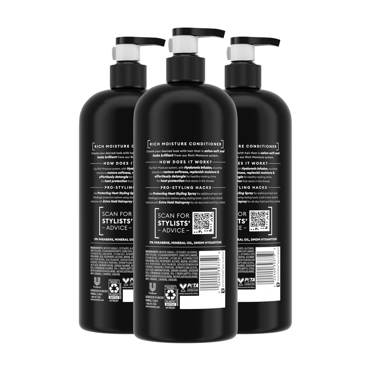 TRESemmé back label with ingredients and usage directions for confidence