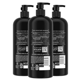 TRESemmé back label close-up displaying ingredients and product benefits