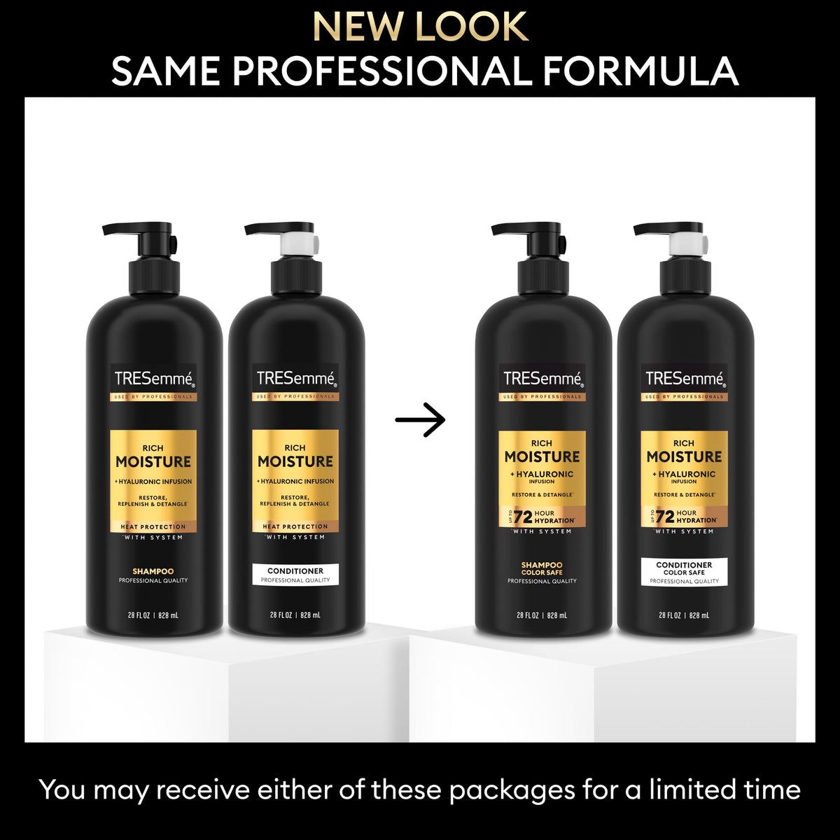 TRESemmé conditioner being poured showing rich formula for easy detangling