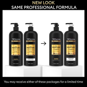 TRESemmé conditioner being poured showing rich formula for easy detangling
