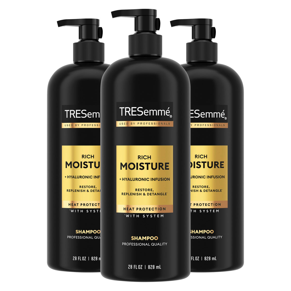 TRESemmé front packaging showing 28 fl oz bottle and brand hydration benefit