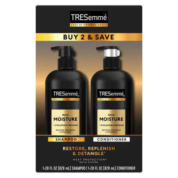 TRESemmé front packaging showing 2-count hydrating shampoo and conditioner for daily moisture