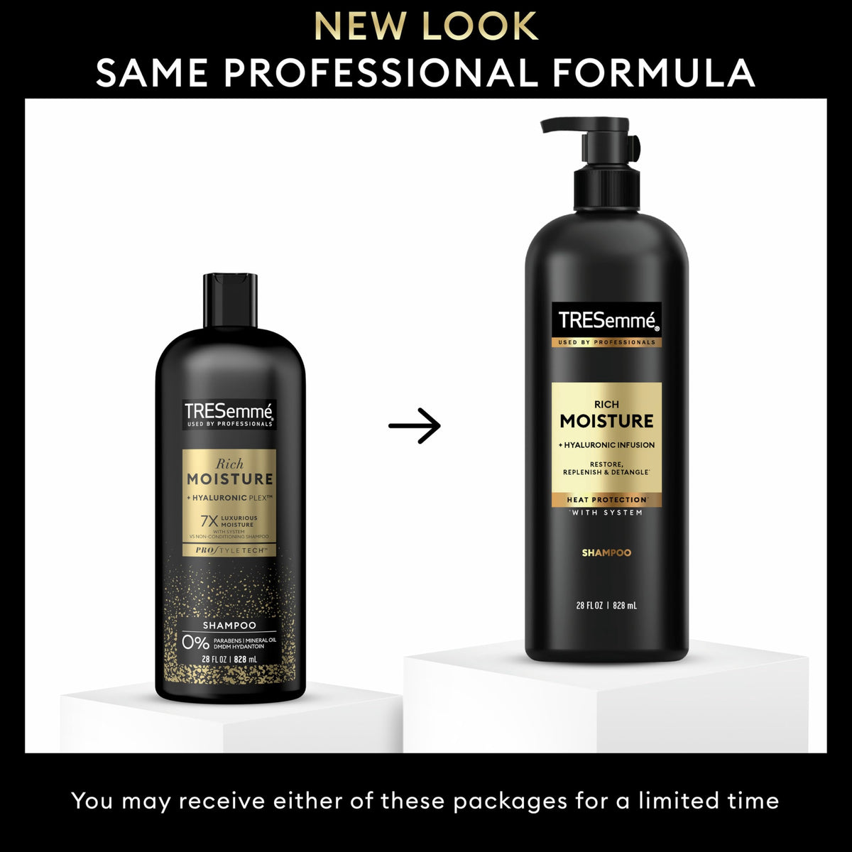 TRESemmé pump dispensing shampoo illustrating easy, controlled use