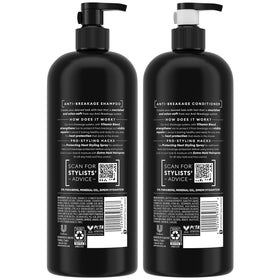 TRESemmé shampoo bottle closeup highlighting ingredient callouts and benefit