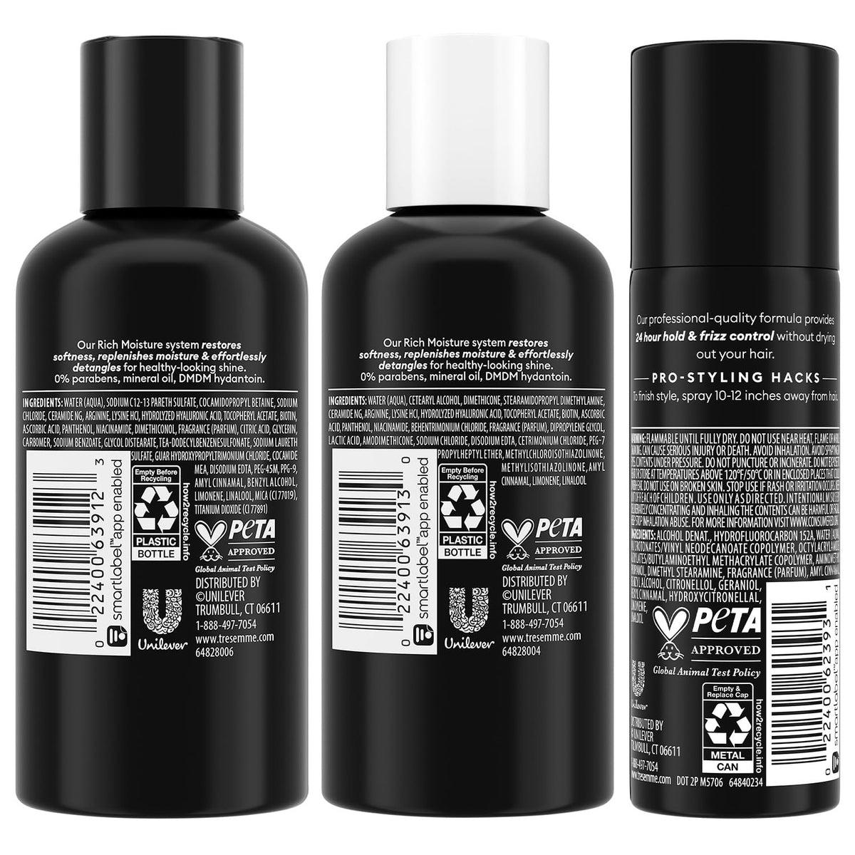 TRESemmé Rich Moisture shampoo pump close-up highlighting easy dispensing benefit