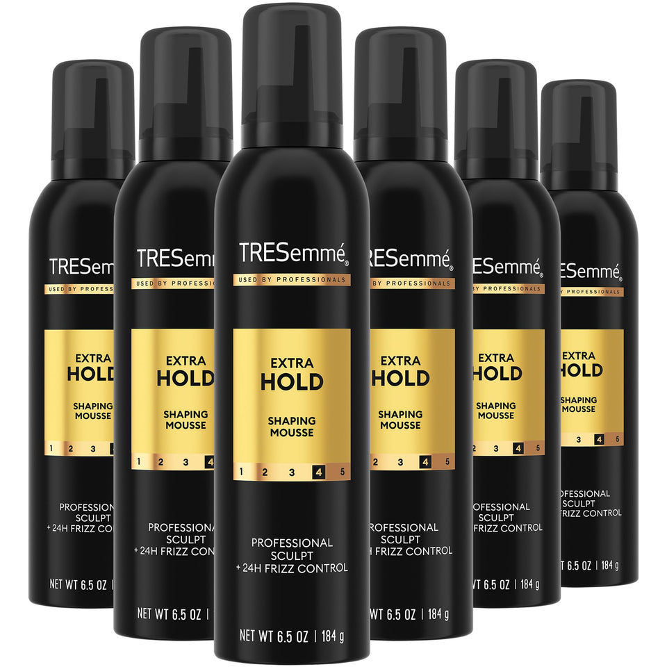 TRESemmé front packaging showing extra hold mousse benefits