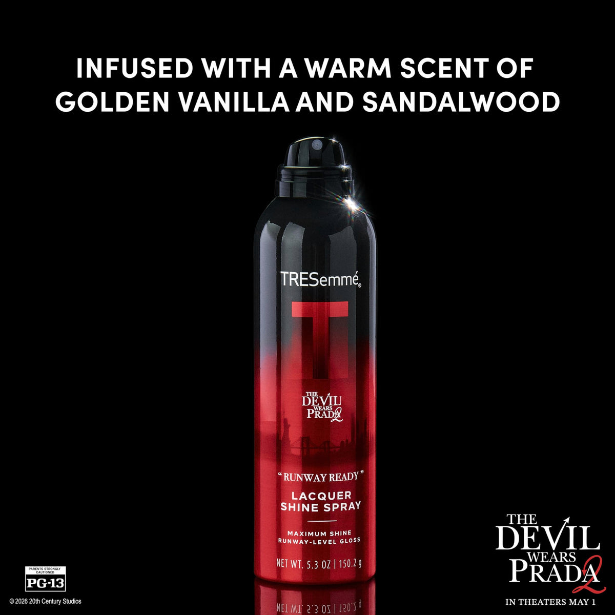 TRESemmé shiny hair after spray application, polished glossy finish benefit