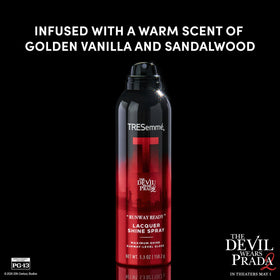 TRESemmé shiny hair after spray application, polished glossy finish benefit