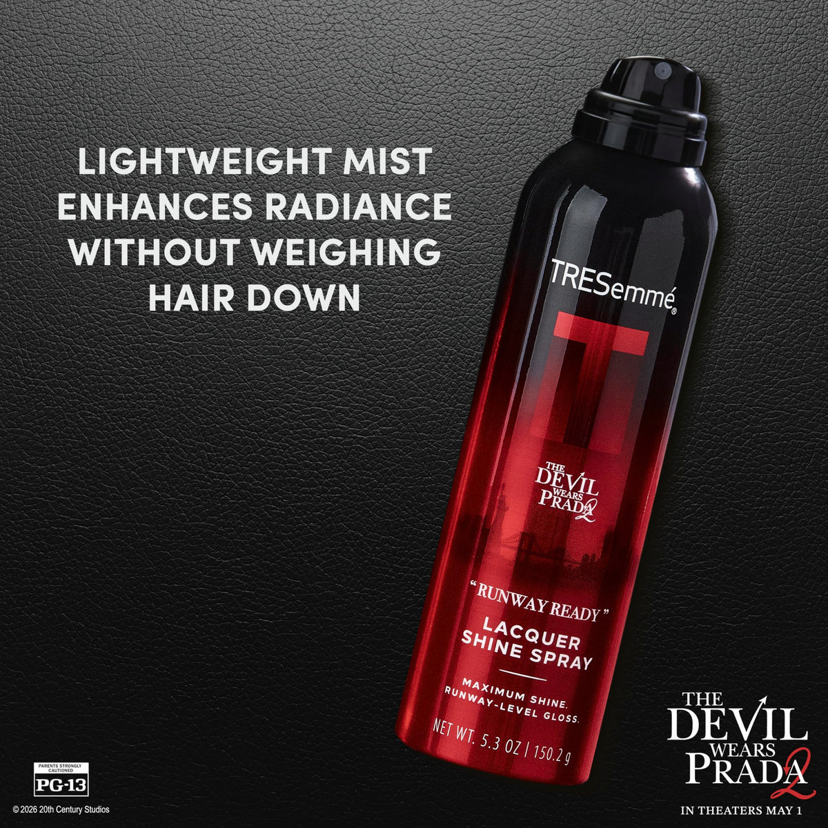 TRESemmé spray mist being applied to hair, lightweight application benefit