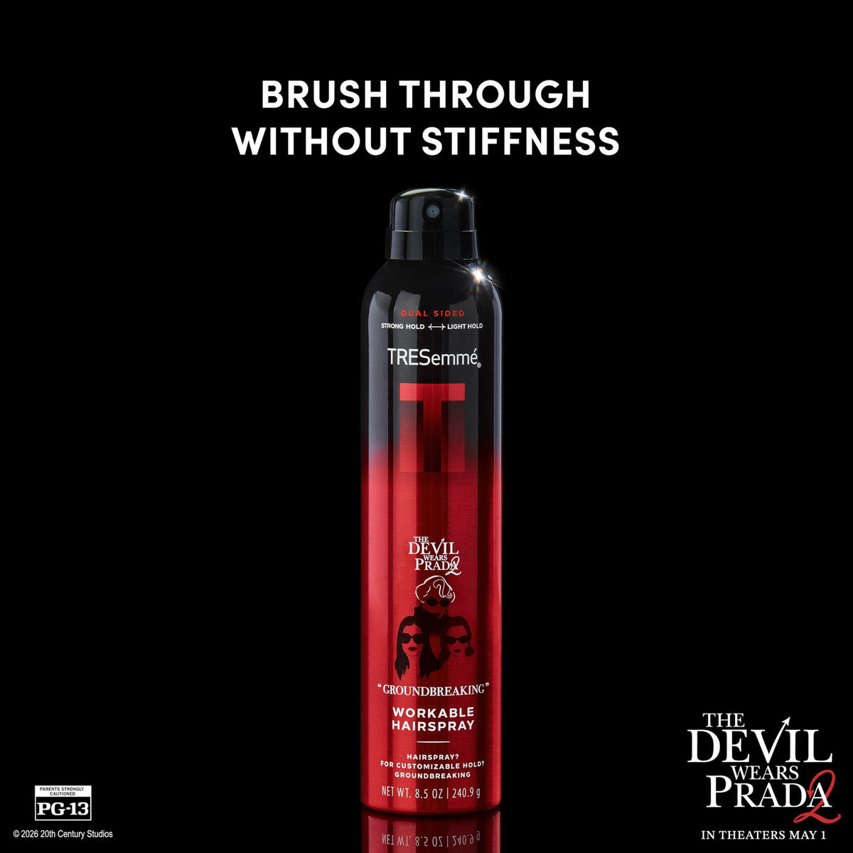 TRESemmé misting action over hair illustrating lightweight hold