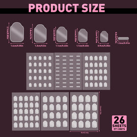 TRESSON close-up of pre-cut nail-shaped sheets, precise sizes visible
