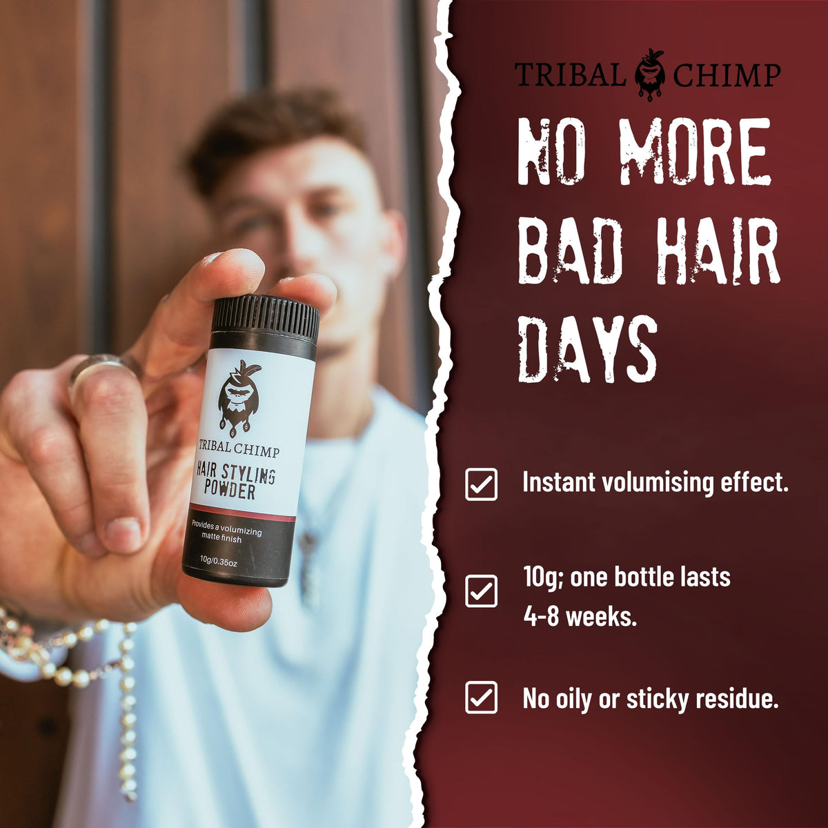 Tribal Chimp being applied at roots for instant lift and natural volume benefit