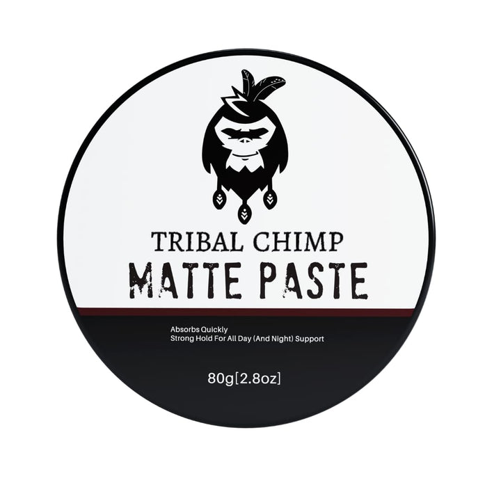 Tribal Chimp jar front view showing matte paste branding and compact size