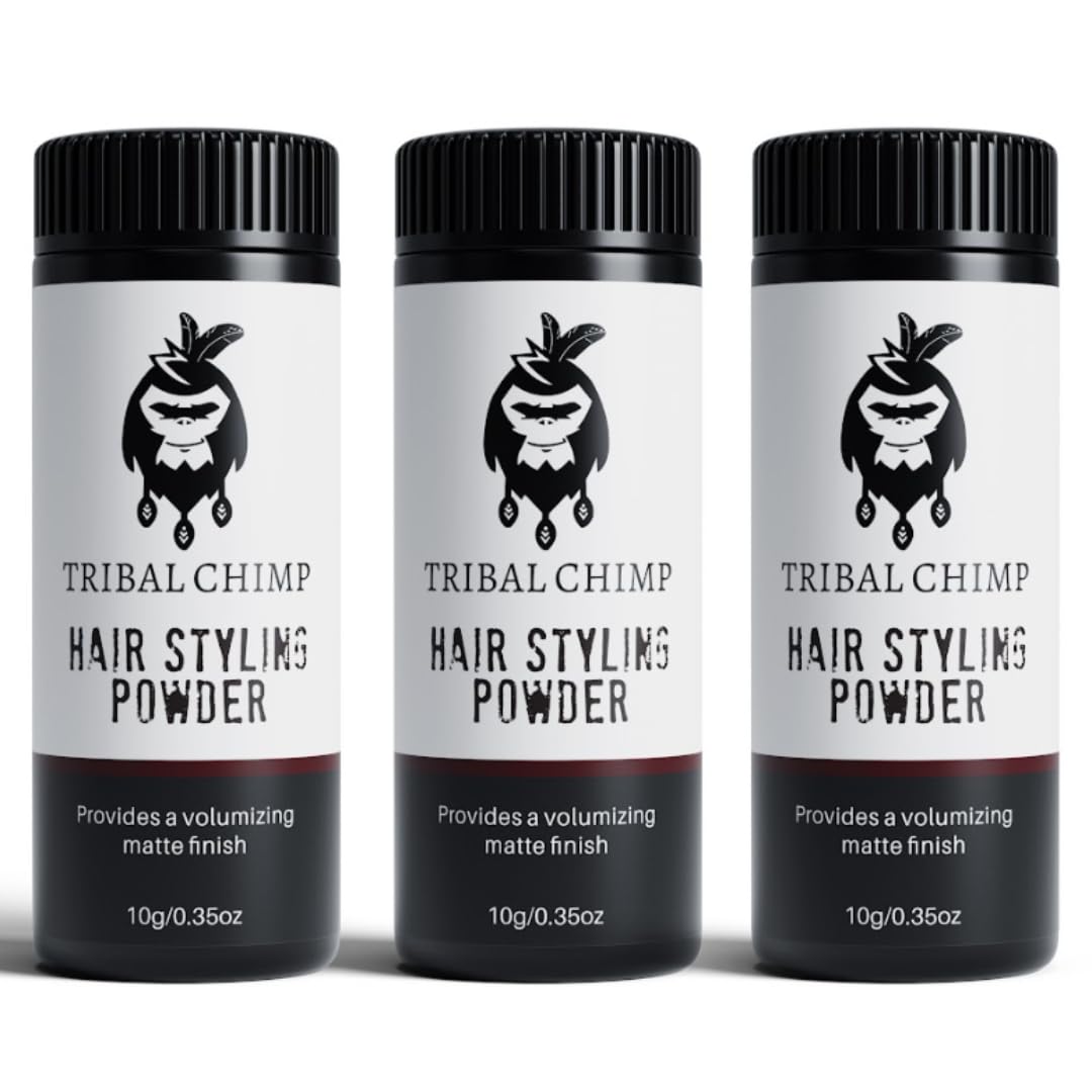 Tribal Chimp front packaging showing three 10g bottles and branding benefit: compact convenience