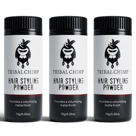 Tribal Chimp front packaging showing three 10g bottles and branding benefit: compact convenience