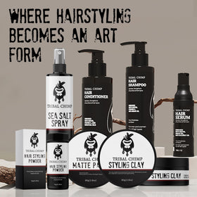 Tribal Chimp styled hair in outdoor scene showing natural matte hold and movement