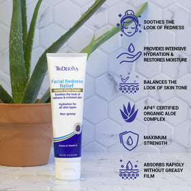 TriDerma cream being applied on hand, gentle calming and quick absorbency benefit